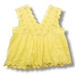 Lucky Brand Sleeveless Eyelet Blouse Womens XL Pale Butter Yellow 100%‎ Cotton
